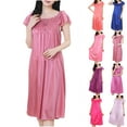 thumbnail image 1 of Feancey Women's Satin Silk Pleated Nightgown Loose Fit Casual Sleepwear Solid Color Short Sleeve Nightshirt Ruched Square Neck Sleep Dress Funny Gifts Pink Free Size, 1 of 1