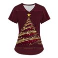 thumbnail image 1 of Feancey Women's Scrub Tops with Pockets Stretchy V Neck Christmas Tree Printed Nursing Shirts Holiday Casual Short Sleeve Tunic Blouse Ladies Workwear Back to College Sale Multicolor#8 S, 1 of 3