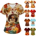 thumbnail image 1 of Feancey Women's Scrubs Tops Thanksgiving Turkey Print Nursing Scrubs Nurse Short Sleeve V Neck Funny Tees Holiday Casual Working T-Shirts with Pockets Multicolor M, 1 of 7