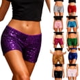 thumbnail image 1 of Feancey Women's Sequin Shorts Elastic Low Rise Party Shorts Solid Color Straight Leg Glitter Short Fashion Disco Night Club Short Pants Silver L, 1 of 9