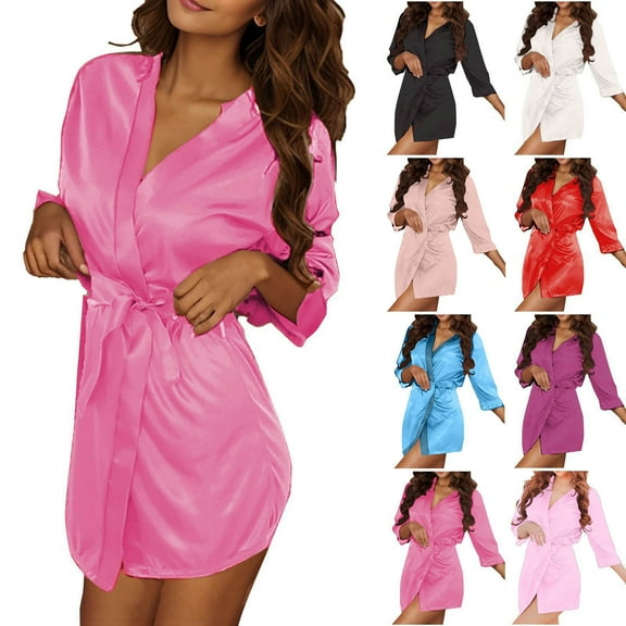 Feancey Women's Silk Satin Robes Lightweight Long Sleeve Bride Party Bathrobe Soft Silky Kimono Robe Cozy Casual Night Gowns with Belt Black Free Size