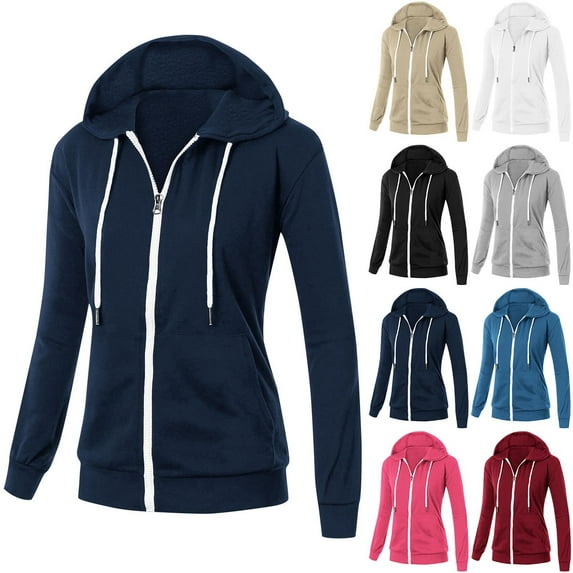 Feancey Women's Slim Fit Zip Up Hoodie Lightweight Hooded Long Sleeve Fall Jackets Kangaroo Pocket Basic Casual Sweatshirt Jacket Fashion Clothes Gray L