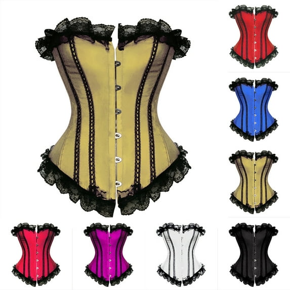 Feancey Women's Strapless Corset Ruffle Lace Trim Bustier Tops Halloween Embroidery Waist Trainer Gothic Vintage Bustiers & Corsets Purple XL