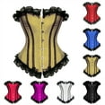 thumbnail image 1 of Feancey Women's Strapless Corset Ruffle Lace Trim Bustier Tops Halloween Embroidery Waist Trainer Gothic Vintage Bustiers & Corsets Wine L, 1 of 9