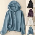thumbnail image 1 of Feancey Women's Sun Protection Hoodie Shirt Solid Color Cotton Linen Long Sleeve Beach Blouse Button Down Casual Swimsuit Cover Up Tops Purple L, 1 of 5