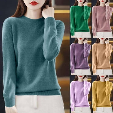 Feancey Women's Sweater Tops Cozy Soft Long Sleeve Knit Sweaters Fall Winter Casual Crewneck Pullovers Knitted Shirts Gold L