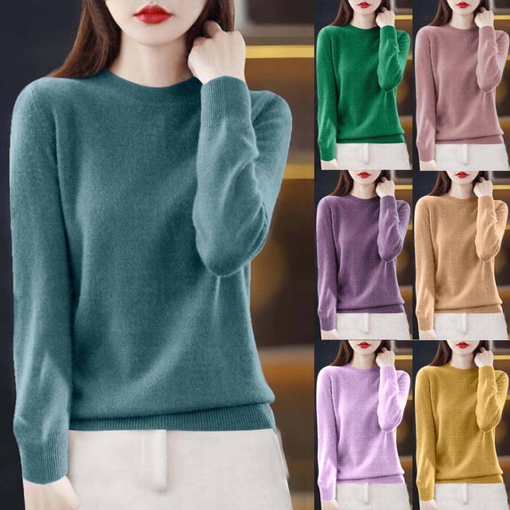 Feancey Women's Sweater Tops Cozy Soft Long Sleeve Knit Sweaters Fall Winter Casual Crewneck Pullovers Knitted Shirts Navy M