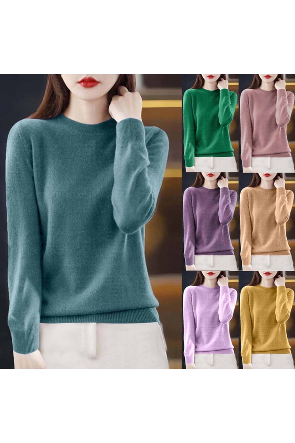 Women's Sweater Tops Cozy Soft Long Sleeve Knit Sweaters Fall Winter Casual Crewneck Pullovers Knitted Shirts Purple M