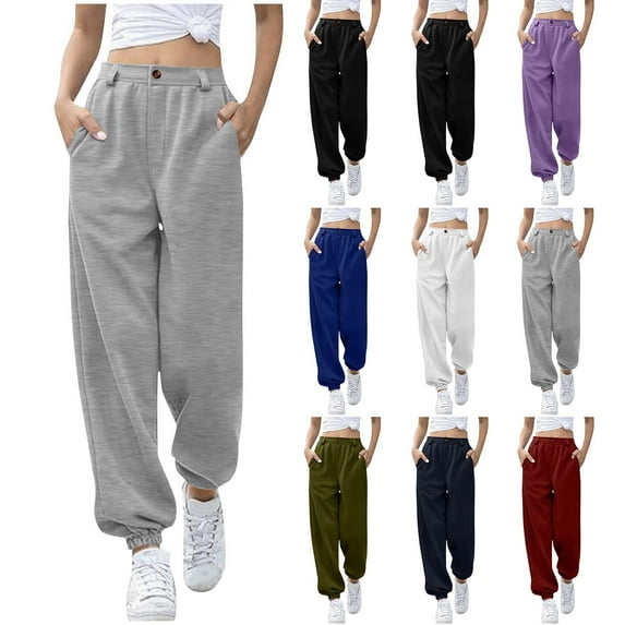 Feancey Women's Sweatpants High Waisted Stretch Joggers Loose Fit Casual Workout Pants Teen Girl Running Athletic Trousers with Pockets Gray S