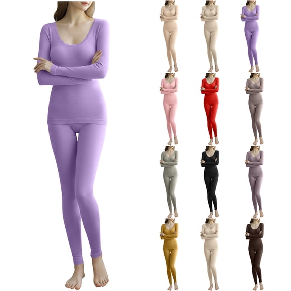 Feancey Women's Thermal Sets Seamless Base Layer Long Johns Set Soft Cotton Underwear Tops and Bottoms Pajama Sets for Cold Weather Khaki Free Size