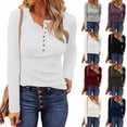 thumbnail image 1 of Feancey Women's Waffle Knit Tops Casual Long Sleeve Henley Shirts Slim Fit Button V Neck Blouse Dressy Trendy Going Out T-Shirt Fall Clothes Black XXL, 1 of 5