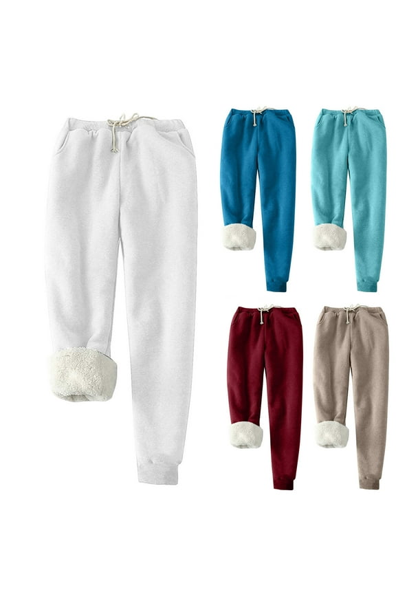 Women's Winter Warm Fleece Joggers Pants Sherpa Lined Athletic Active Sweatpants Thickened Casual Solid Sweat Pants with Pockets Daily Sales