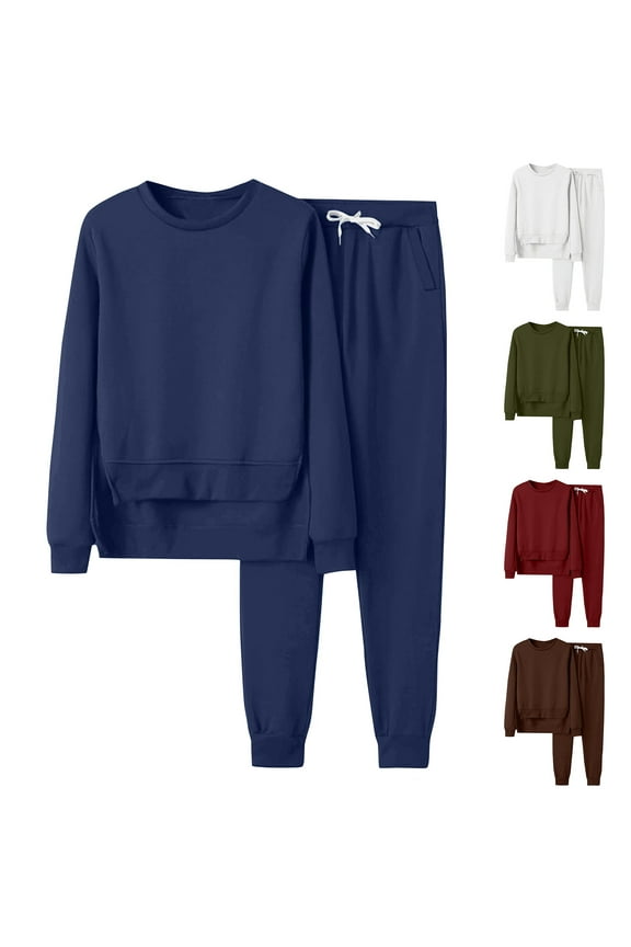 Womens 2 Piece Casual Tracksuit Oversized Crewneck Sweatshirt and Drawstring Waist Sweatpants Sweatsuits Set Loose Comfy Jogging Matching Suits with Pockets Clearance Sales Purple XL