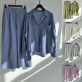 thumbnail image 1 of Feancey Womens 2 Piece Cotton Linen Sets Plus Size Lounge Set Long Sleeve Button Down Shirts Wide Leg Pants Two Piece Fall Outfits Pink XXL, 1 of 6