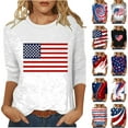 thumbnail image 1 of Feancey Womens 3/4 Sleeve T Shirts Plus Size Memoridal Day July 4th Shirts Independence Day Distressed Print Patriotic T-Shirt Comfy Loose Tunic Tops Multicolor L, 1 of 6