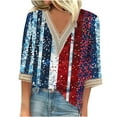 thumbnail image 1 of Feancey Womens 4th of July Tops Casual 3/4 Sleeve Lace V-neck Loose Tunics American Flag Print Dressy Blouses Summer Plus Size Trendy Patriotic Pullover Shirts, 1 of 5