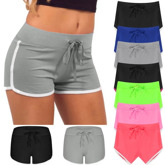 Feancey Womens Active Running Shorts Color Block Casual Track Shorts Drawstring High Waisted Mini Hotpants Fashion Summer Workout Shorts Pink XL