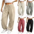 thumbnail image 1 of Feancey Womens Baggy Sweatpants Adjustable Ankle Cuffs Wide Leg Pants Elastic Waist Drawstring Athletic Joggers Solid Color Casual Trousers with Pockets Black XL, 1 of 9