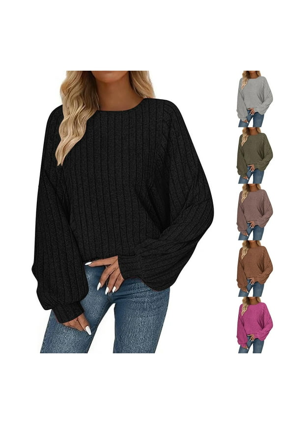 Womens Batwing Long Sleeve Shirts Lightweight Pullover Sweaters Ribbed Knit Casual Loose Work Blouse Trendy Going Out Tops Gray M