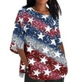 thumbnail image 1 of Feancey Womens Blouses Women's Linen Plus Size Tops 4th of July USA Flag Stars Stripes Sequin Print Shirts 3/4 Sleeve Crew Neck Loose Tunics Trendy Patriotic Tees, 1 of 5