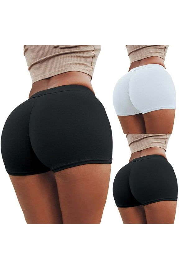 Womens Butt Lifting Shorts Elastic Waistband Gym Workout Shorts Breathable Stretch Dance Shorts Solid Color Athletic Shorts for Running White S