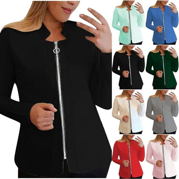 Feancey Womens Casual Blazers Full Zip Open Front Long Sleeve Mock Neck Blazer Jackets Solid Color Plus Size Suit Jacket Slim Fit Red XL