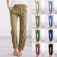 thumbnail image 1 of Feancey Womens Casual Linen Pants Straight Leg Loose Drawstring Pants High Waisted Pull on Beach Pants Solid Color Lounge Trousers with Pockets Navy M, 1 of 6