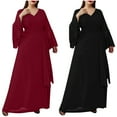 thumbnail image 1 of Feancey Womens Chiffon Formal Dress Elegant Bell Sleeves Maxi Dresses for Wedding Guest Lace up High Waist A-Line Dress Dressy V Neck Cocktail Dresses Gifts for Women Black L, 1 of 8