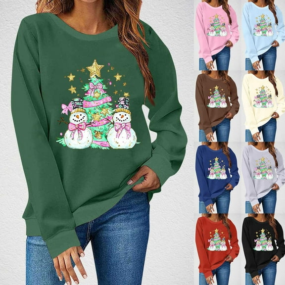 Feancey Womens Christmas Fleece Sweatshirt Cute Snowman Print Crewneck Pullover Tops Holiday Casual Long Sleeve Shirt Xmas Funny Sweatshirts Red XXL