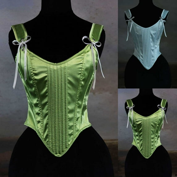 Feancey Womens Corsets Adjustable Shoulder Straps Bustier Tops Lace Up Vintage Overbust Corsets Halloween Dressy Elegant Body Shapewear Tank Top Green L