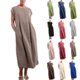 thumbnail image 1 of Feancey Womens Cotton Linen Blend Maxi Dresses Summer Short Sleeve Crew Neck Casual Dresses Flowy Pleated Solid Color Long Dress with Pockets, 1 of 7