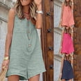 thumbnail image 1 of Feancey Womens Cotton Linen Jumpsuit Button up V Neck Sleeveless Shorts Overalls Dressy Casual Business Rompers with Pockets Pink S, 1 of 9