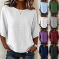 thumbnail image 1 of Feancey Womens Cotton Linen Summer Tops Elbow Length Sleeve Casual T Shirts Solid Color Breathable Peasant Blouse for Boho Beach Vacation Army Green L, 1 of 6