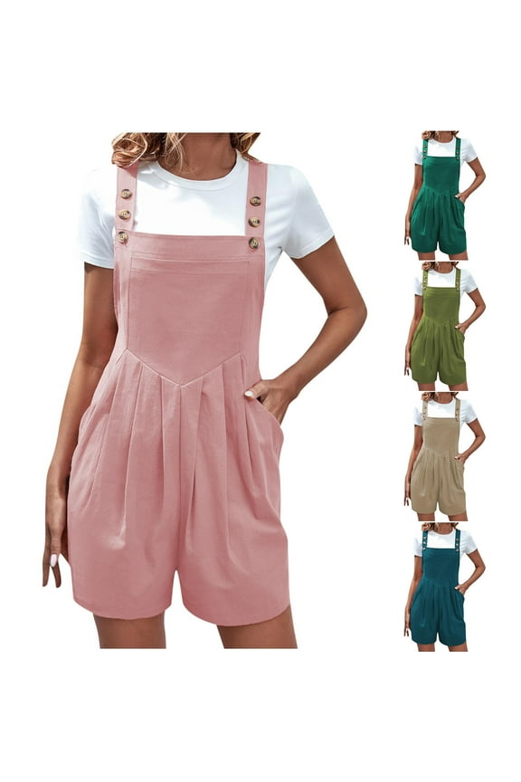 Womens Cotton Shorts Overalls Summer Sleeveless Loose Rompers Ruffle Casual One Piece Jumpsuit Beach Outfits with Pockets Sales Today Khaki XL