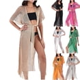 thumbnail image 1 of Feancey Womens Crochet Beach Cover Ups Tie Front Lightweight Long Cardigans See Through Tassel Hem Bikini Coverups with Black Free Size, 1 of 7