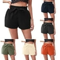 thumbnail image 1 of Feancey Womens Cute Shorts Bow Drawstring Elastic Waist Cotton Linen Shorts Summer Casual Loose Beach Vacation Shorts Lounge Short Pants Black S, 1 of 6