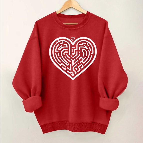 Feancey Womens Cute Sweatshirts Fleece Long Sleeve Heart Graphic Sweatshirt Oversized Casual Crewneck Pullover Tops Comfy Loose Blouse Red XL
