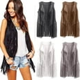 thumbnail image 1 of Feancey Womens Faux Suede Tassels Vest Vintage Sleeveless Hippie Jackets Western Cowgirl Open Front Cardigans Khaki M, 1 of 8
