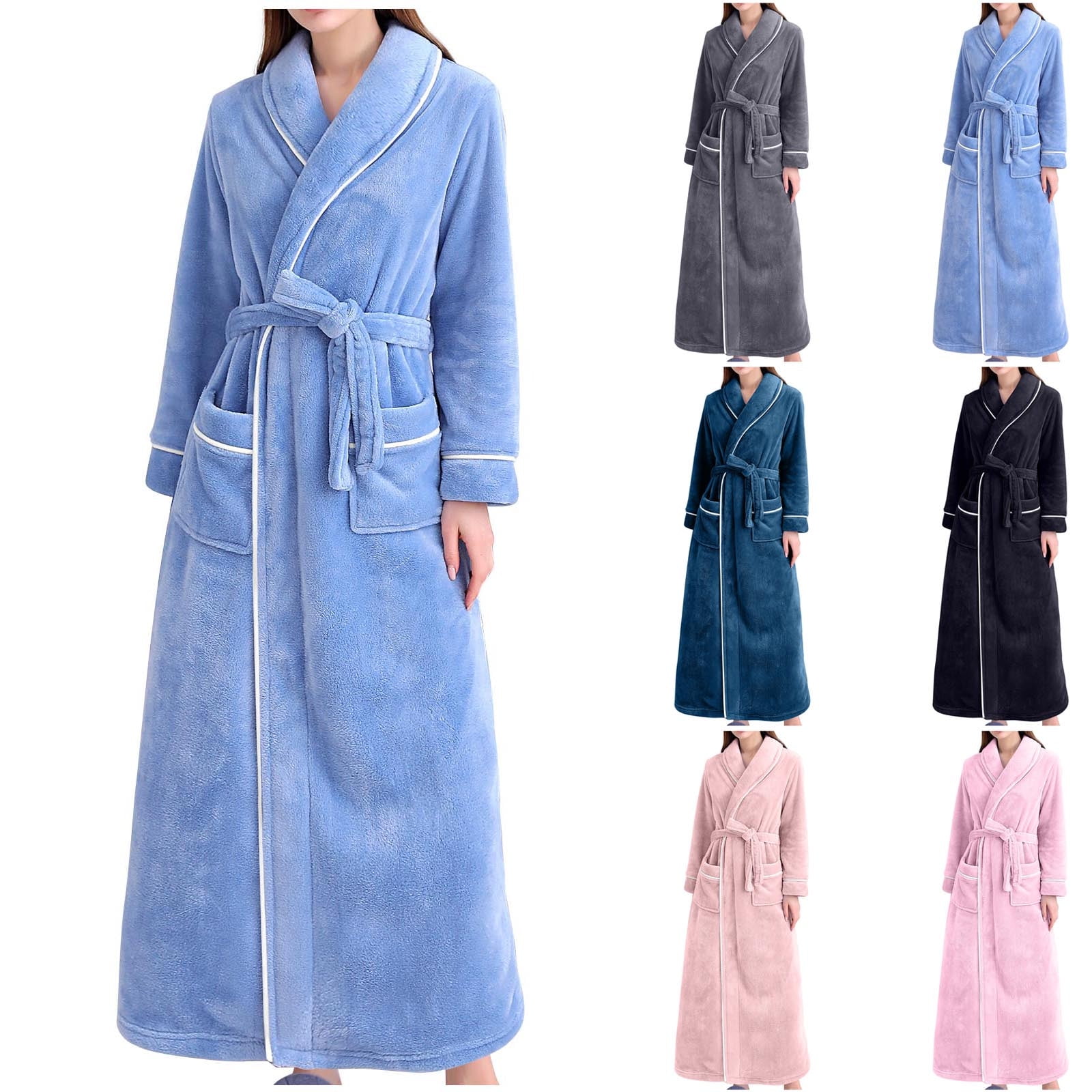 Feancey Womens Flannel Robes Long Comfy Fleece Nightgowns Solid Casual ...