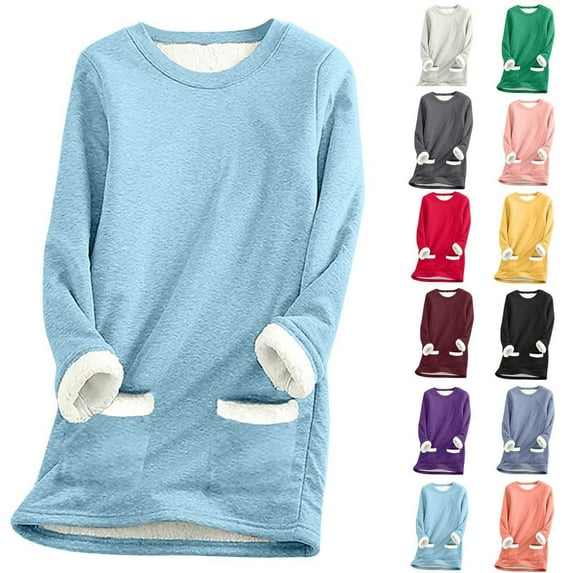 Feancey Womens Fleece Lined Tops Long Sleeve Loose Tunic Sweatshirt Fall Casual Crewneck Pullover Comfy Soft Thermal Loungewear Black XXL