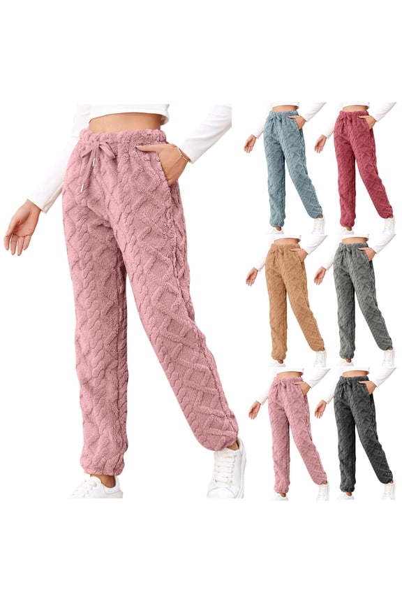 Womens Fleece Pajama Pants Drawstring High Waist Jogger Sweatpants Warm Cozy Fuzzy Pjs Bottoms Winter Thick Plush Loungewear Gray L