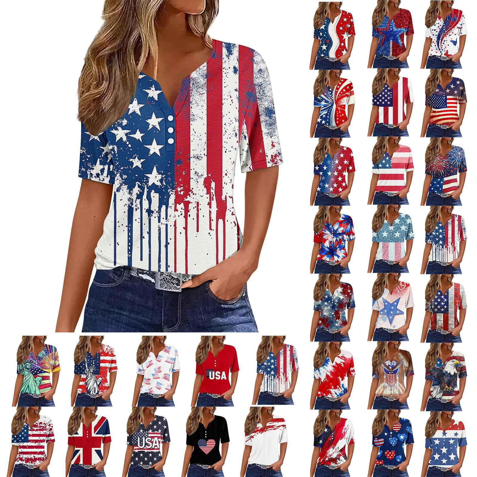 Women's American Flag Popsicle Graphic Tee - 4th Of July Patriotic Shirt, Cotton Blend