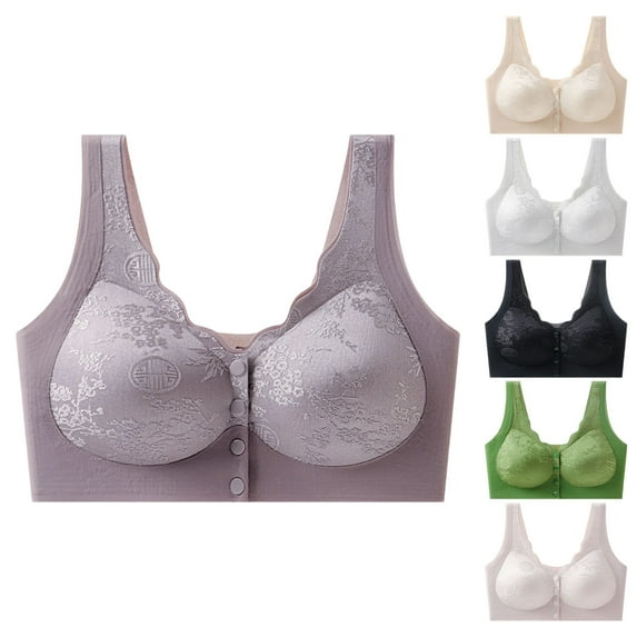 Feancey Womens Front Closure Bras No Underwire Comfort Support Bra Wide Strap Casual Everyday Brassieres Push Up Bralette Daily Wear White XL