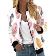 thumbnail image 1 of Feancey Womens Full Zip Jackets Elastic Ribbed Bomber Jacket 2025 Fall Trendy Print Flight Jackets Coat Casual Lightweight Windbreaker Varsity Jacket Sales Today Clearance,White,M, 1 of 5