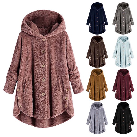 Feancey Womens Fuzzy Fleece Jackets Winter Sherpa Hooded Coats Long Sleeve Casual Plush Hoodie Jacket Comfy Warm House Coat Navy M