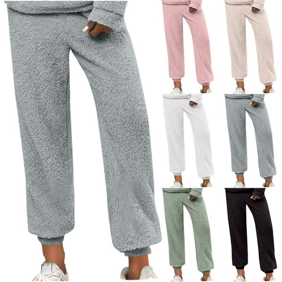 Feancey Womens Fuzzy Pajama Bottoms Winter Fleece Warm Sleep Pants Plus Size Plush Fluffy Pj Pants Thick Thermal Jogger Trousers Sleepwear Birthday Gift Beige XXL