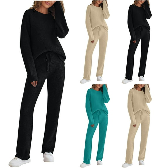 Feancey Womens Fuzzy Pajama Sets Winter Warm Fleece Sleepwear Two Piece Solid Color Casual Crewneck Pullover and Long Pants Pj Loungewear Set Green XL