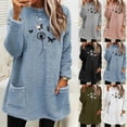 thumbnail image 1 of Feancey Womens Fuzzy Pullover Fleece Warm Winter Sweatshirts Casual Floral Print Thermal Tops Comfy Plush Loungewear Pajamas with Pockets White L, 1 of 5