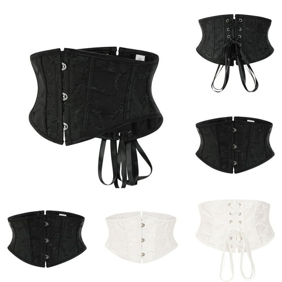 Feancey Womens Gothic Corset Tops Strapless Lace Up Bustier Waist Trainer Halloween Vintage Printed Underbust Corsets Body Shaper Top Black XXL
