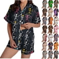 thumbnail image 1 of Feancey Womens Halloween Pajama Sets Holiday Novelty Print Button Down Shirts and Elastic Waist Shorts Matching Set Soft Cute Lounge Pjs Two Piece Khaki XXL, 1 of 7